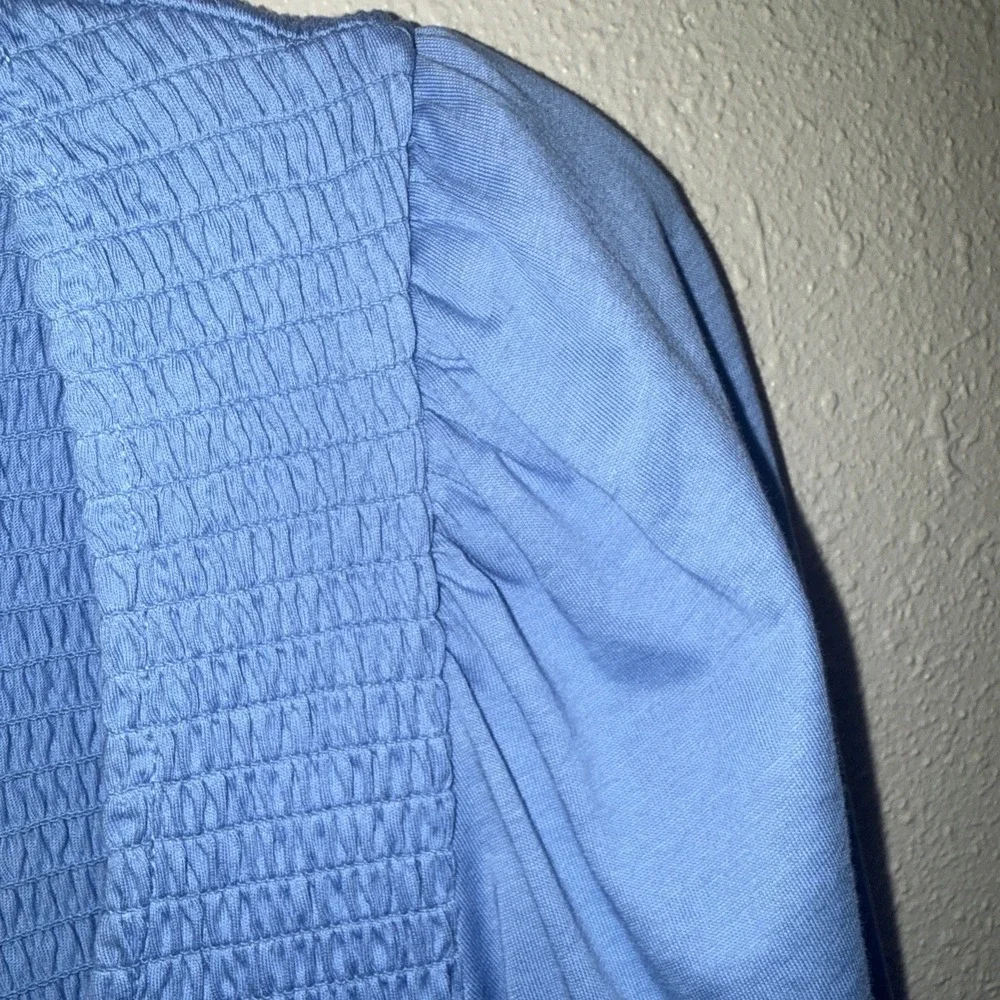Lauren RALPH LAUREN Square Neck Smocked Blouse Sky Blue Size XL Stretchy NWT